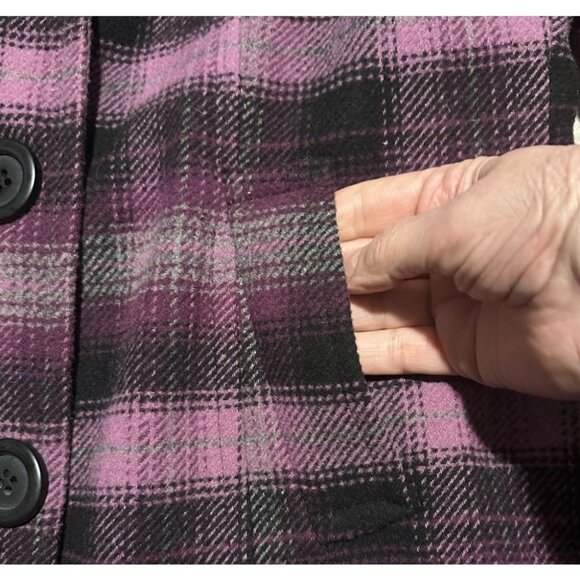 Chadwicks Wool Pea Coat Women Sz 16 Purple Plaid Double Breasted Button Front - Picture 10 of 12